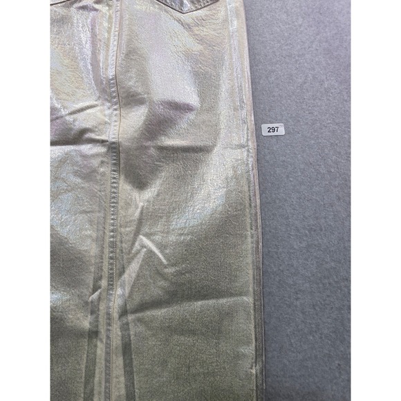 Zara Silver Metallic Holographic Denim Maxi Skirt with Belt Ecru Womens XS 24 - Picture 14 of 14